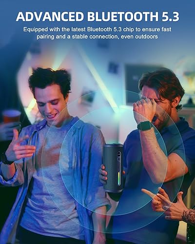 Miniatura 5 de OHAYO Altavoz Bluetooth portátil, IPX7 impermeable altavoz inalámbrico con sonido estéreo de 24 W, graves adicionales activos, Bluetooth 5.3, luces