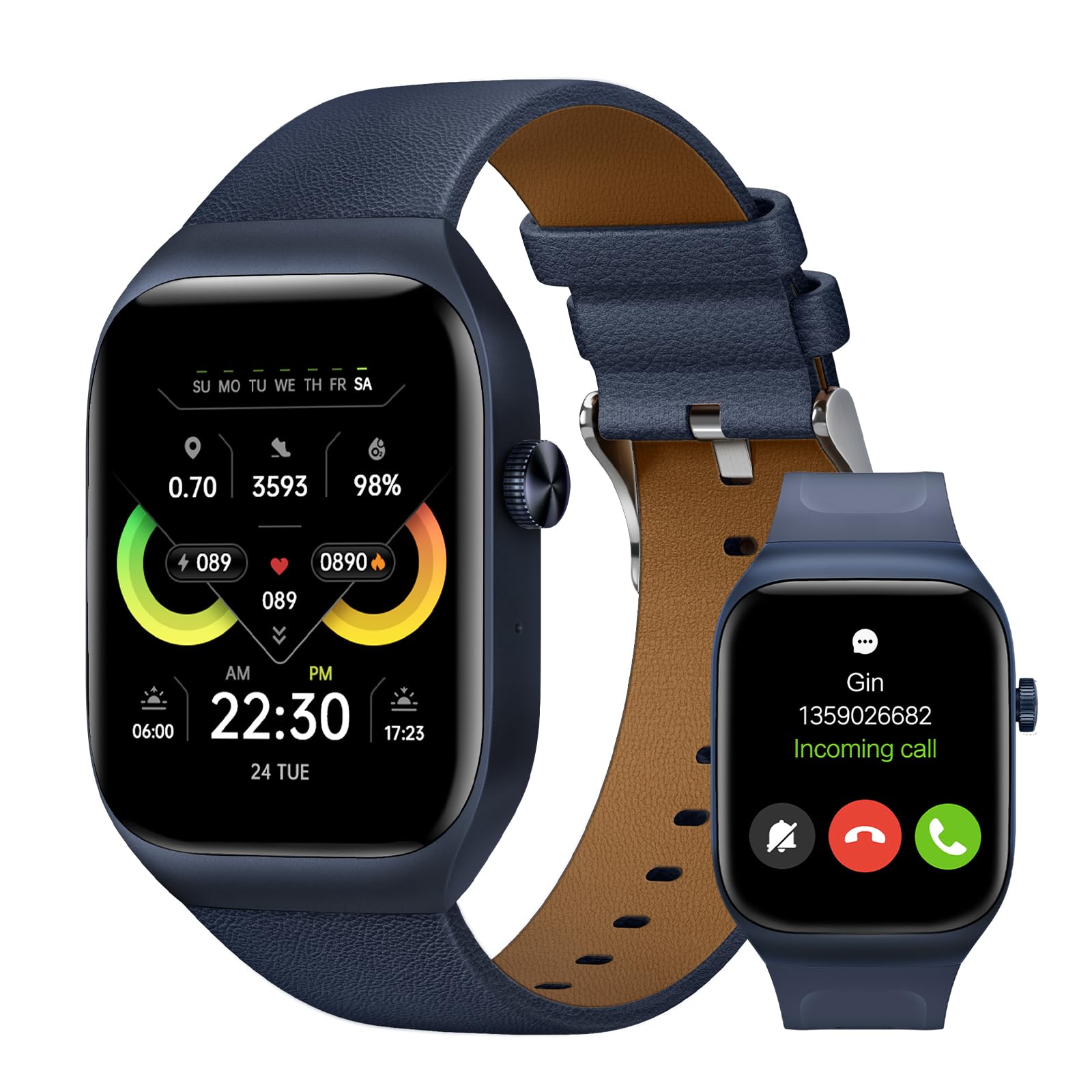 Mibro T2 Montre Connectée Homme Femme, AMOLED 1,75", 8 Jours, GPS Précis | Appels Bluetooth, avec Suivi Cardio Féquencemètre/Sommeil/SpO2, Bracelet Cuir Élégant, pour iPhone Android Samsung