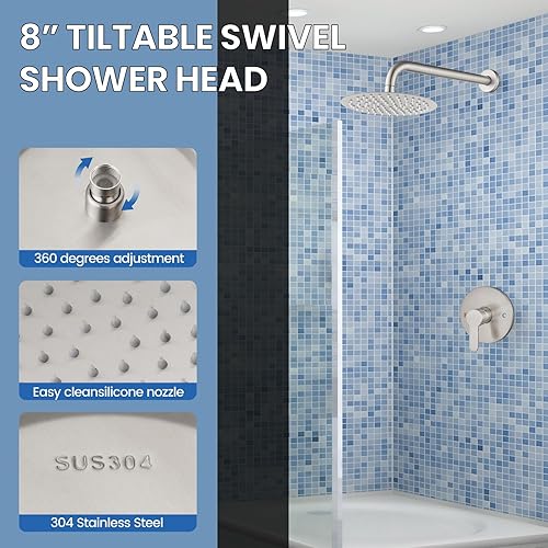 Miniatura 16 de Airuida Juego completo de grifo de ducha con cabezal de ducha, válvula de ducha de una sola función y kit de molduras, cabezal de ducha redondo