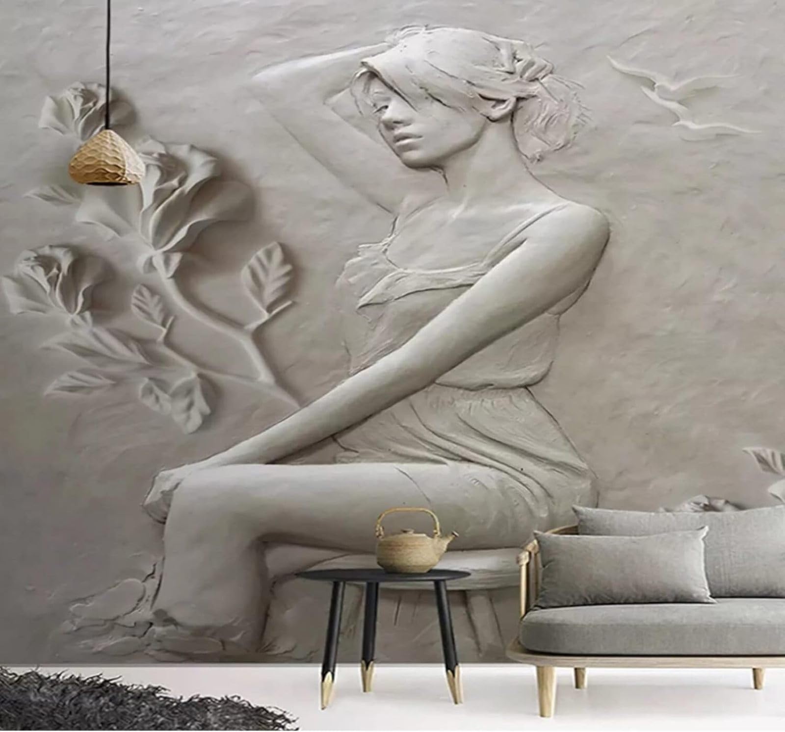 XLMING Relief People Plants Flowers Art 3D Wallpaper Luxury Silk Study Dining Feature Sofa Grey Bedroom Living Room Tv Decorative Wall-350cm×256cm