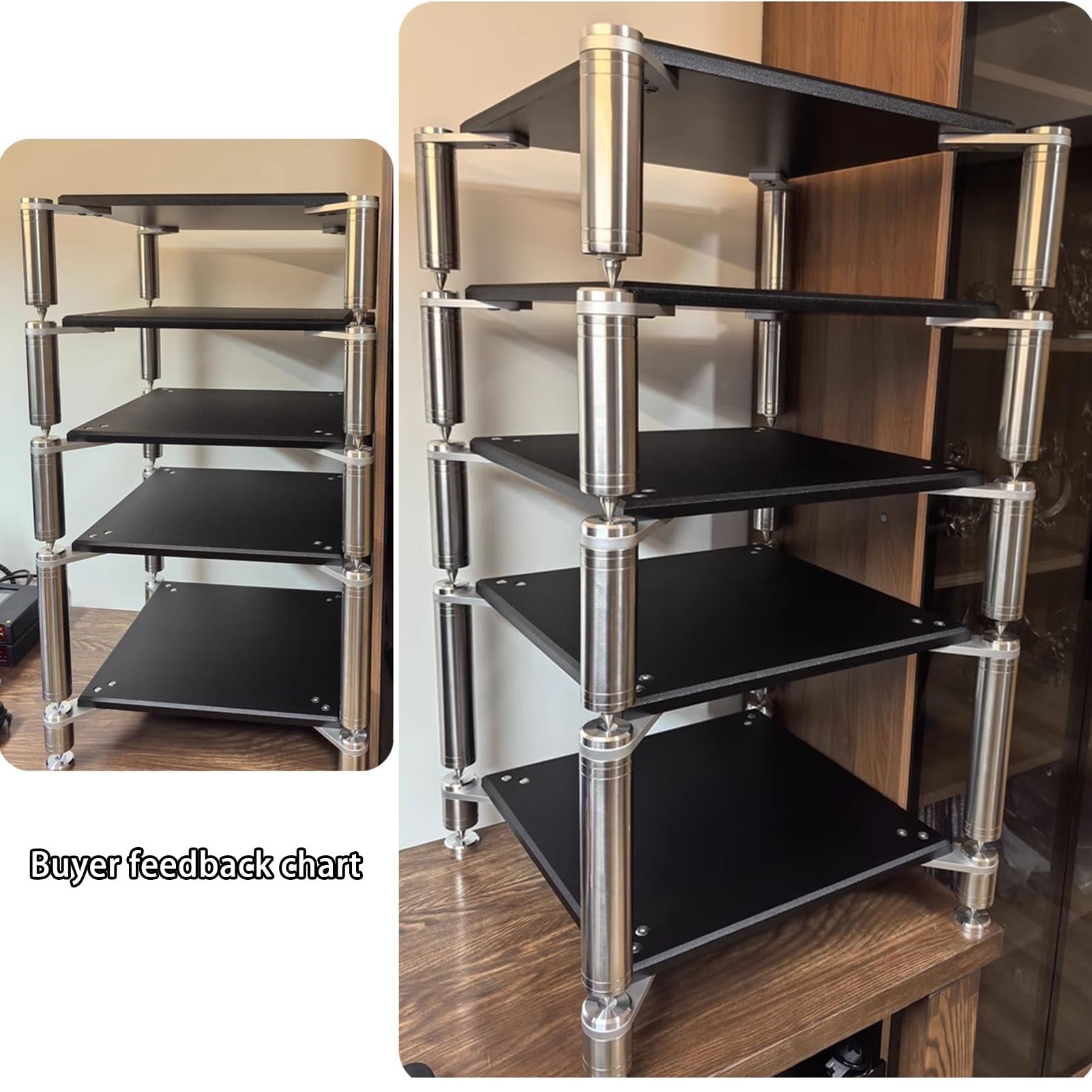 Soporte AV de Alta Resistencia, Bastidores de Audio de Diseño Abierto con Clavijas Que Absorben Los Golpes, Bastidor de Componentes de Audio(Natural,1 Tier 11cm/4.3in)