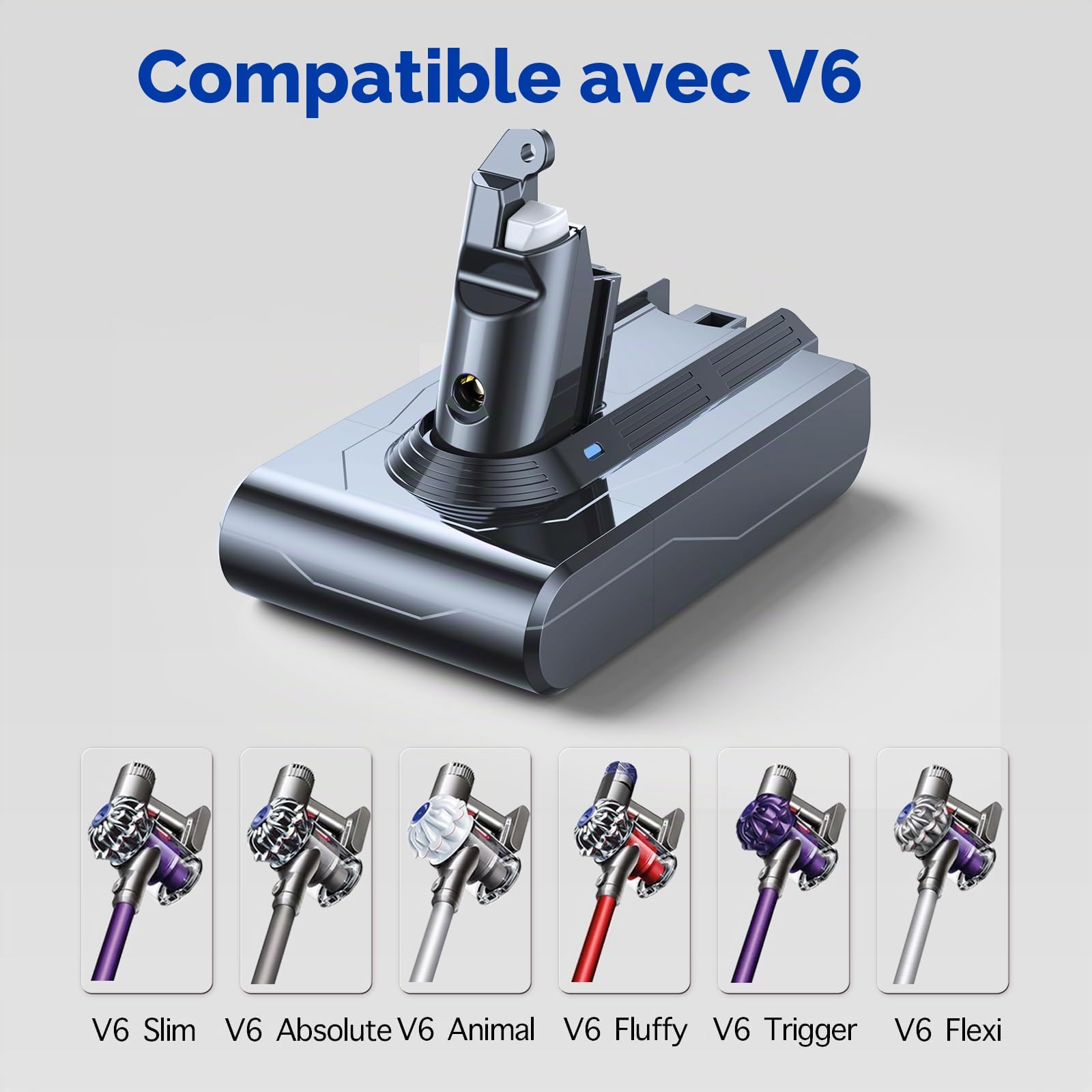 Batterie pour Dyson V6, 6000mAh Batterie Compatible avec Dyson V6 DC62 DC61 DC59 DC58 DC72 DC74 SV03 SV05 SV06 SV07 SV09 Animal Pro Fluffy Total Clean Trigger Motorhead Original Aspirateur