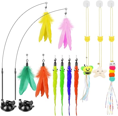 Juguete interactivo de plumas para gatos, juguetes interactivos de plumas para gatitos, teaser para gatos de interior, juguetes reutilizables con