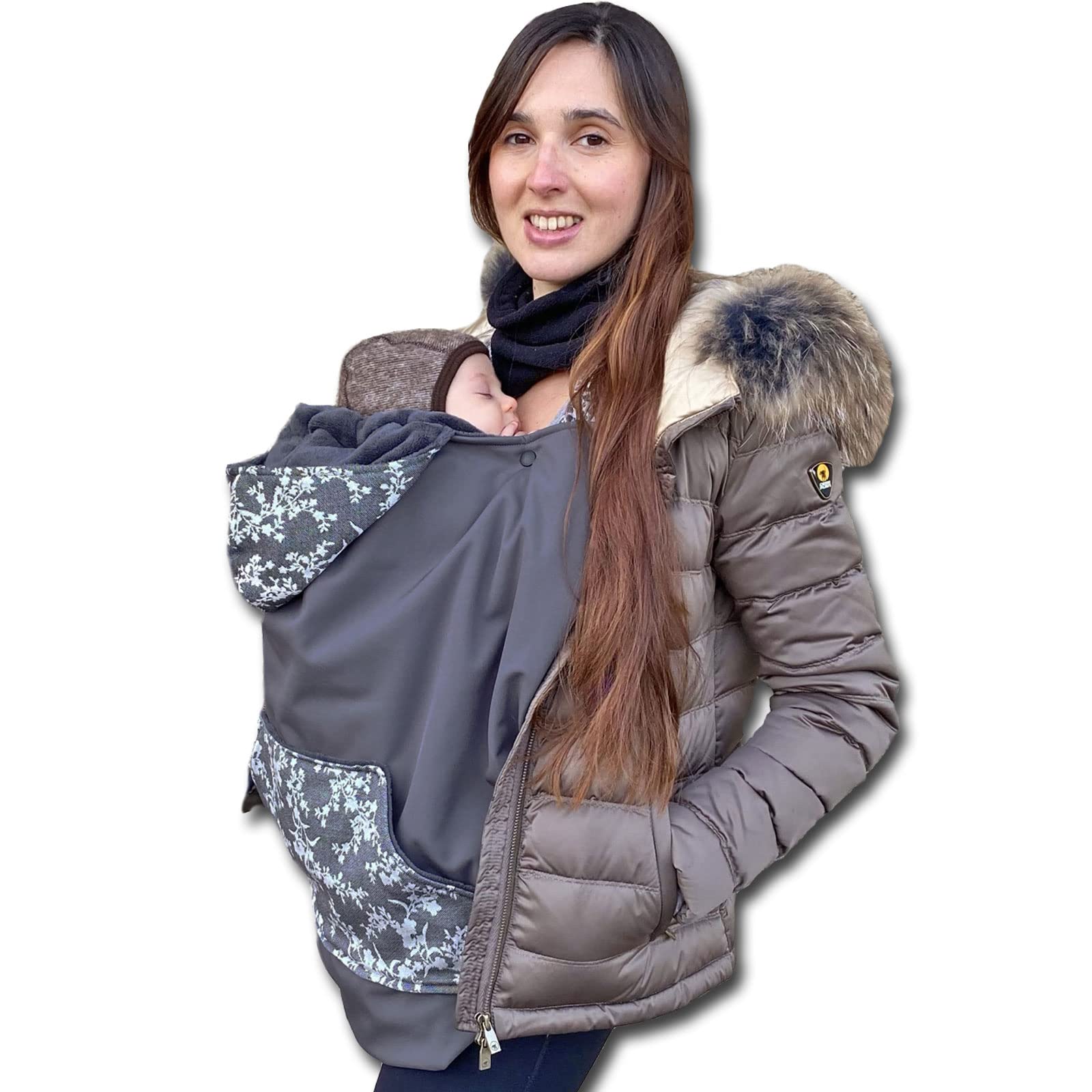 Cover babywearing autunno e inverno, cover per portare, copertura per marsupio impermeabile Baby monkey (Grigio Flora)