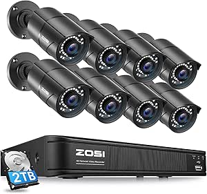 ZOSI H.265+ 5MP PoE Home Security Camera System, 8 Channel PoE NVR Recorder with 2TB HDD for 24/7 Recording, 8X 5MP Weatherproof IP PoE Cameras Outdoor Indoor,120ft Night Vision, Remote Access asin的图片