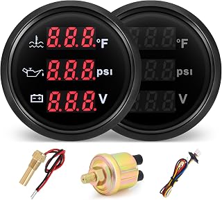 MH 3-in-1 Triple Gauge Set: Water Temp 104-248°F, Oil Pressure 0-145 PSI, Voltmeter 9-32V - 52mm Marine Boat Auto Kit with Sensors & Alarms (Black)