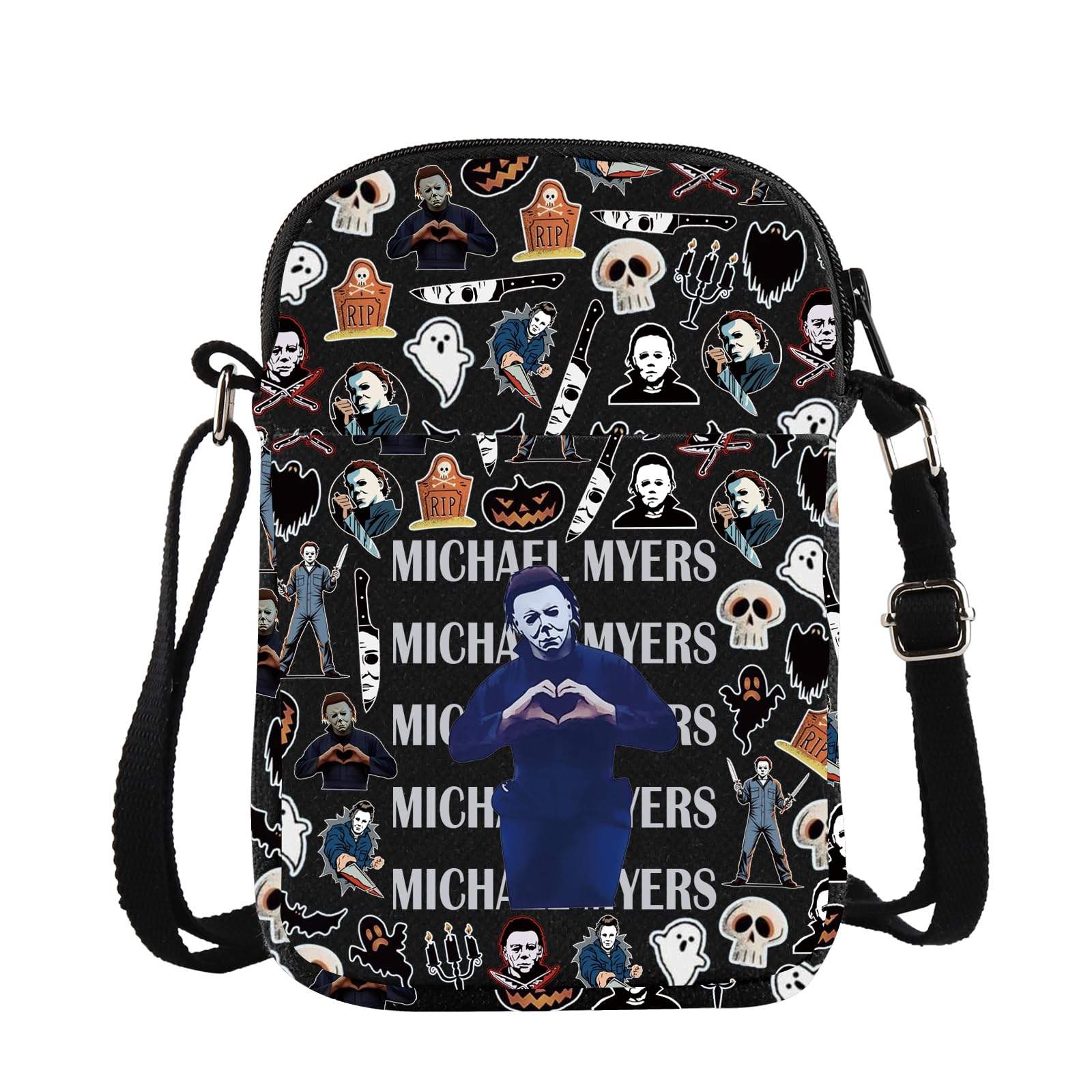Horror Movie Merchandise Crossbody Bag Series Killer Character Lover Bag Spooky Season Gift Thriller Film Gift (MichlMCrossBlk)