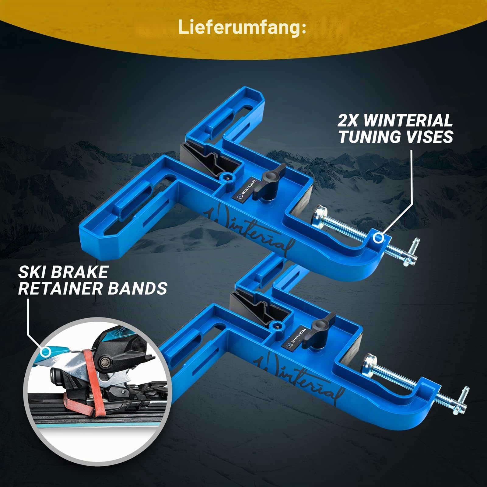 Winterial Ski und Snowboard Schraubstock, Set mit 2 Spannzangen zum Wachsen, Reparieren & Tuning, Horizontale & Vertikale Ausrichtung mit Gummibremshaltern und sicherem Board-Griff