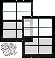 Vista 11 de Tandefio Paquete de 2 ventanas de cobertizo de 12 pulgadas de ancho x 18 pulgadas de alto, montaje empotrado negro con vidrio templado y pantalla