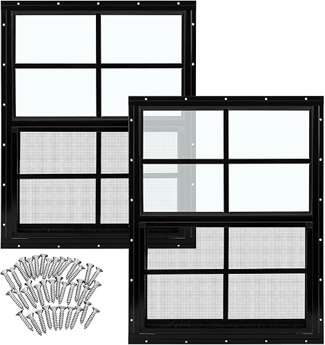 Miniatura 44 de Tandefio Paquete de 2 ventanas de cobertizo blanco de 14 x 21 pulgadas para gallinero con vidrio templado y pantalla para el hogar con deslizador