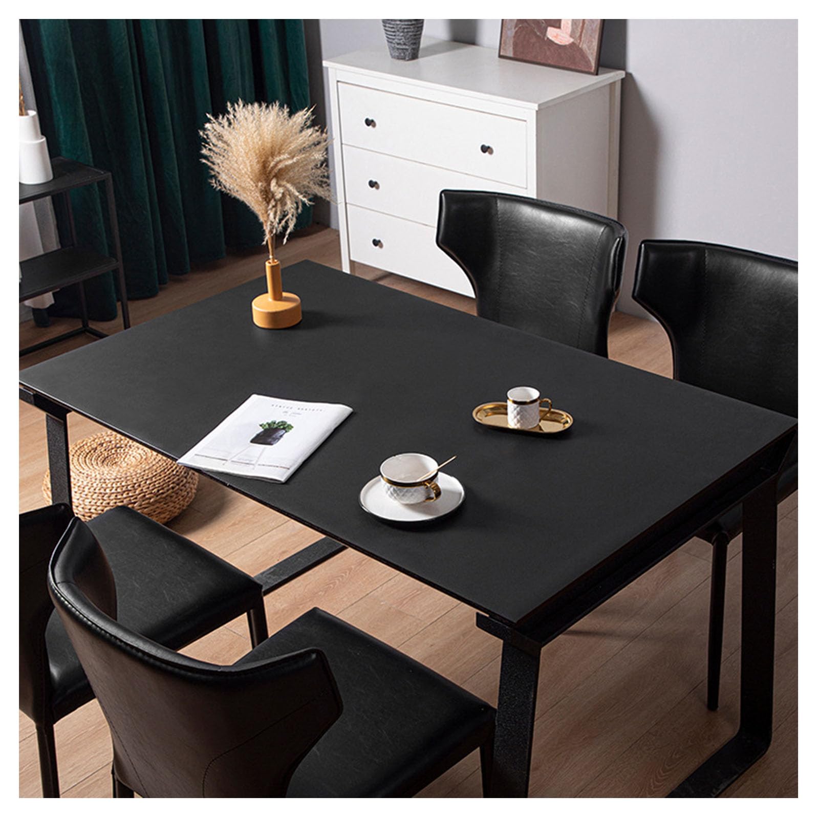 Mantel Cuero Mesa Rectangular, Mantel Antimanchas Comedor, Tapetes para Mesa Salon Impermeable, Alfombrilla de Protectora de Mesa de Cuero PU, Manteles de Cuero Sintética (70×140cm,Black)