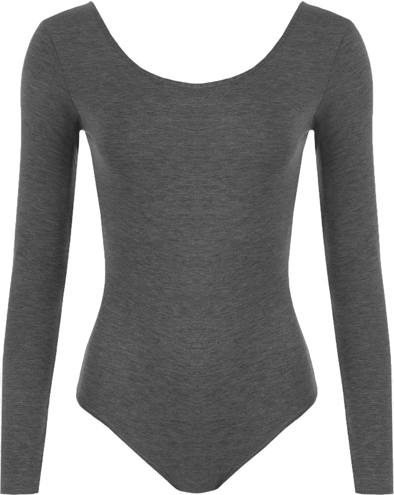 21Fashion Womens Girls Stretch Leotards Ladies Kids School PE Ballet Dance Gymnastics Full Sleeves Bodysuit Charcoal
