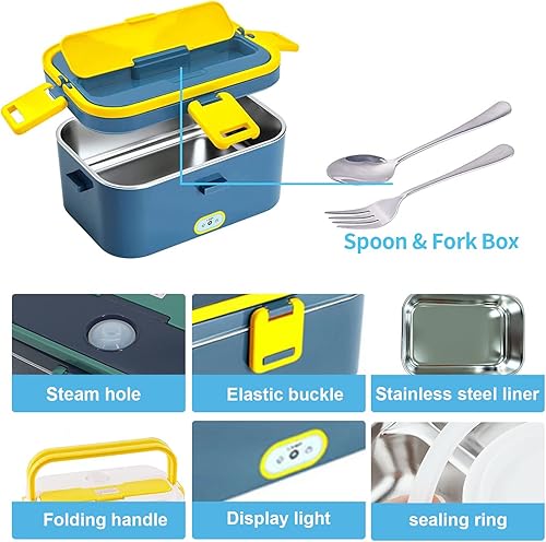 Miniatura 4 de Fiambrera eléctrica de 60 W, calentador de alimentos 3 en 1 (gran capacidad de 1.8L) para cochecamiónhogaroficina, lonchera térmica con bolsa de