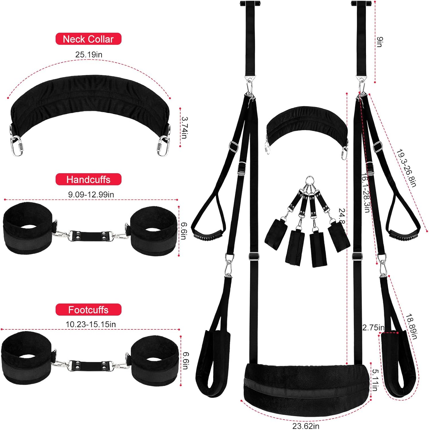 sexfree Upgrade 5 in 1 Door Sex Swing Restraints BDSM Toys and Wrist and Thigh Ankle Sex Restraints Kit Toys, Couples Bondage Gear & Accessories