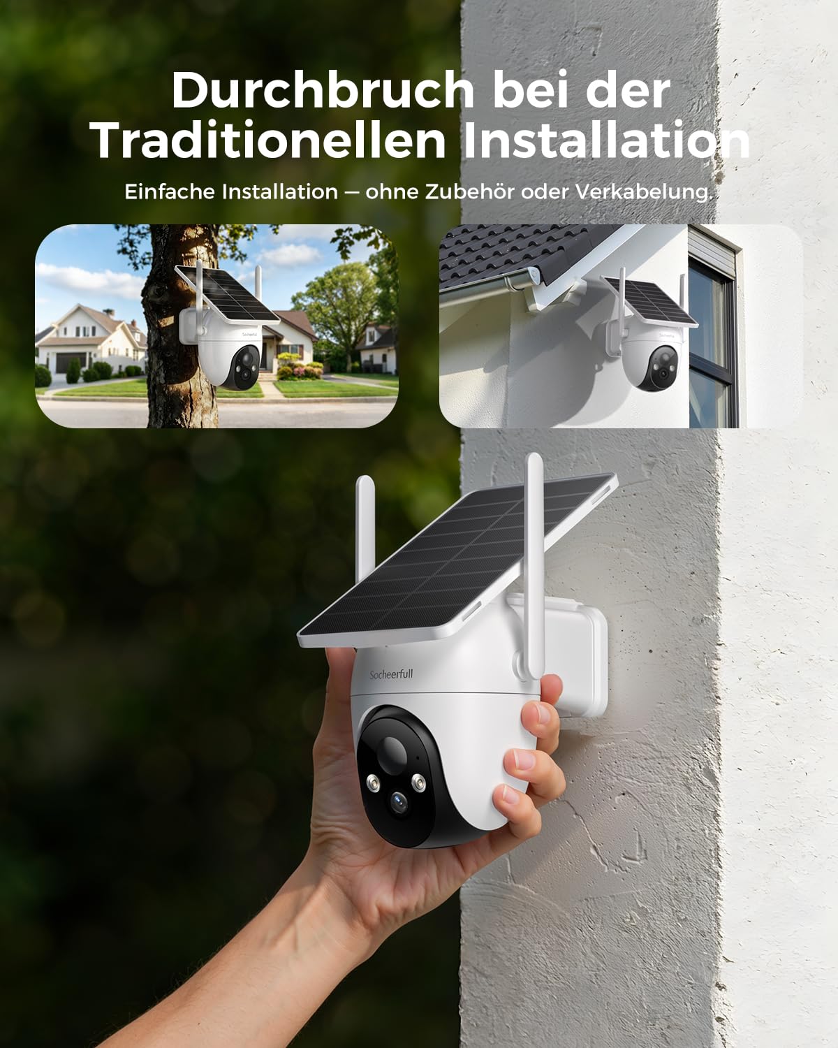 2K Überwachungskamera Aussen Solar - Akku, Kabellose 2,4GHz WLAN Kamera mit Integriertem Solarpanel, 350° Rundum-Überwachung, KI-Erkennung, Farbnachtsicht und 2-Wege-Audio,IP66 Wetterfest