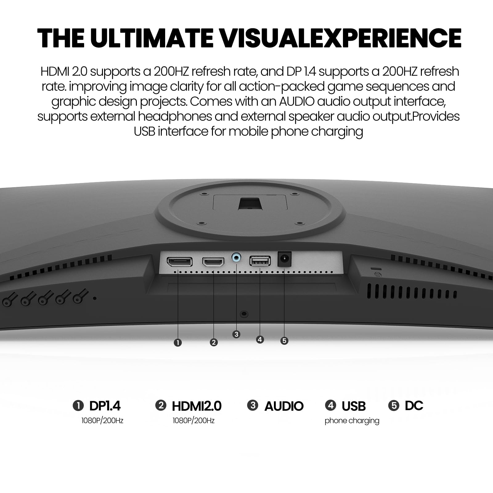 CRUA Moniteur de jeu incurvé 24 pouces 200 Hz/180 Hz, FHD 1080p, sans cadre, prend en charge le flou de mouvement faible AMD freesync, soin des yeux, DisplayPort, HDMI, installation murale compatible,