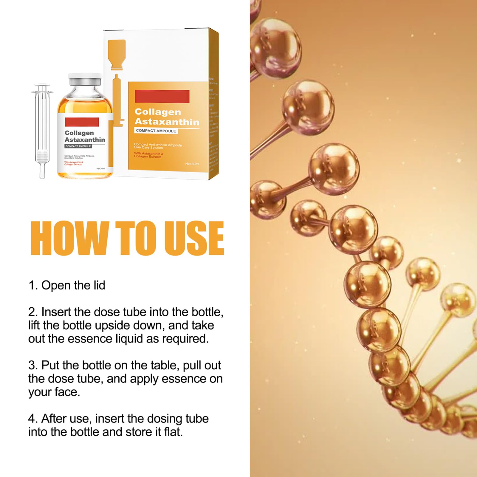 Siero Viso All'astaxantina 30ml, Fiale Ultra-Idratanti, Fiale Intense per La Cura Del Viso, Pelle Più Stretta E Liscia, Rimpolpante Della Pelle E Levigante Dell'aspetto Delle Linee Sottili