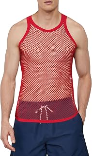 Men's Rasta String Mesh Vest Fishnet Fitted 100% Cotton Sleeveless Muscle Tank Top