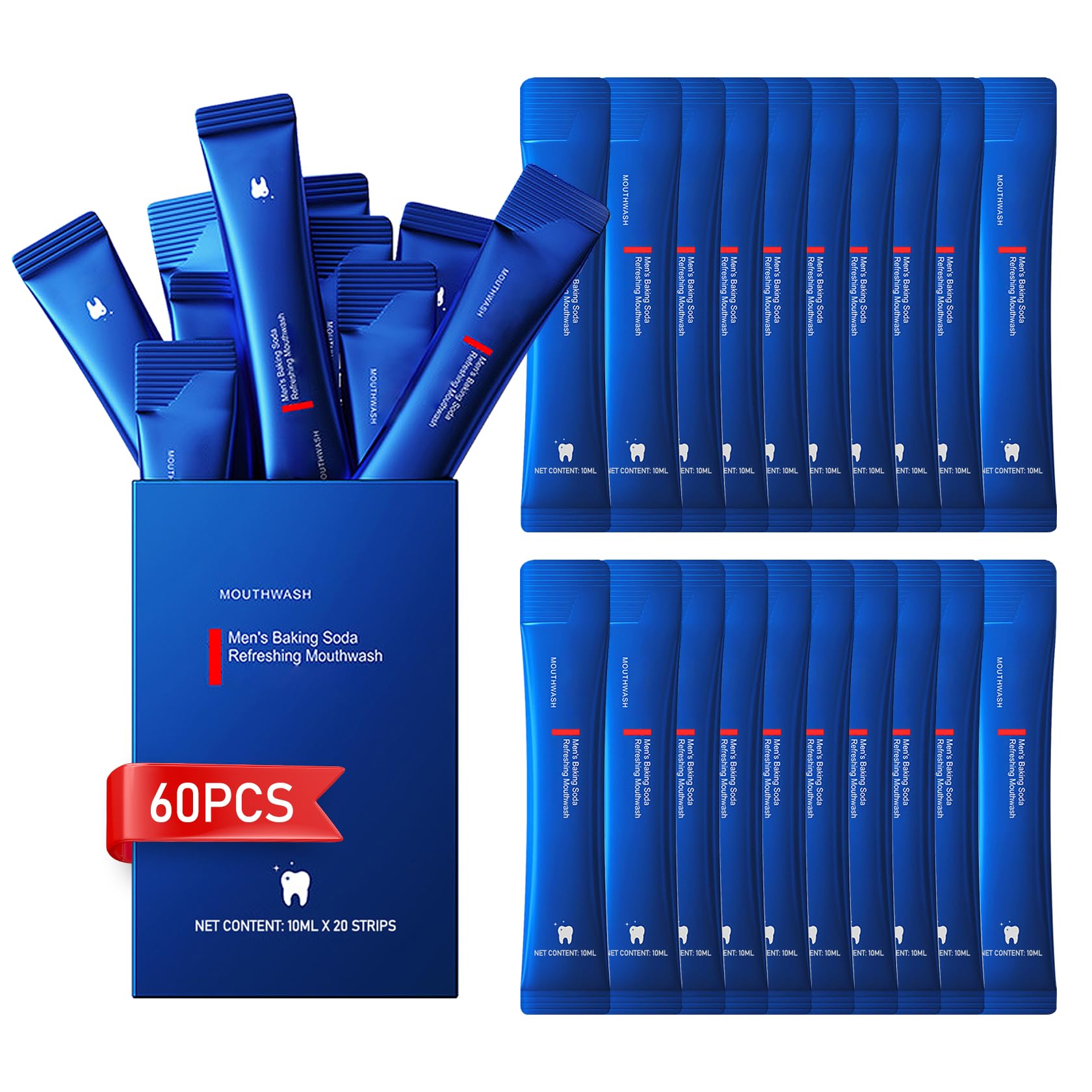 60 PCS Men's Soda Mouthwash,Fresh Mint Flavor Travel Size Mouthwash,Alcohol-Free,Portable Mouth Wash for After Meals Fresh Breath,Mini Pack Mint Mouth Wash Set