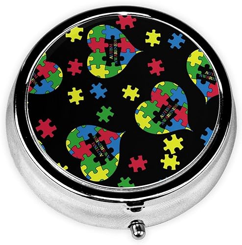 Miniatura 2 de Colorido Love Pizzle - Caja redonda para píldoras con diseño de Pizzle de autismo para bolsa de bolsillo portátil de metal, soporte para tabletas,