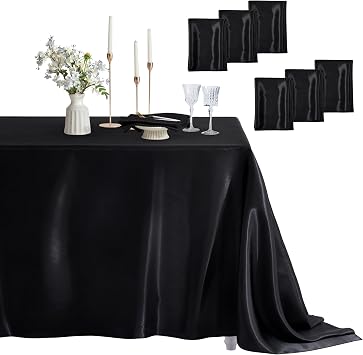 6 Pack Square Satin Table Cover Silkly Soft Table Cloth, Satin Dining Table Cloths for Wedding Banquet Table Decoration, Dining Room, Indoor and Outdoor Use, 52 x 52 Inches, Black
