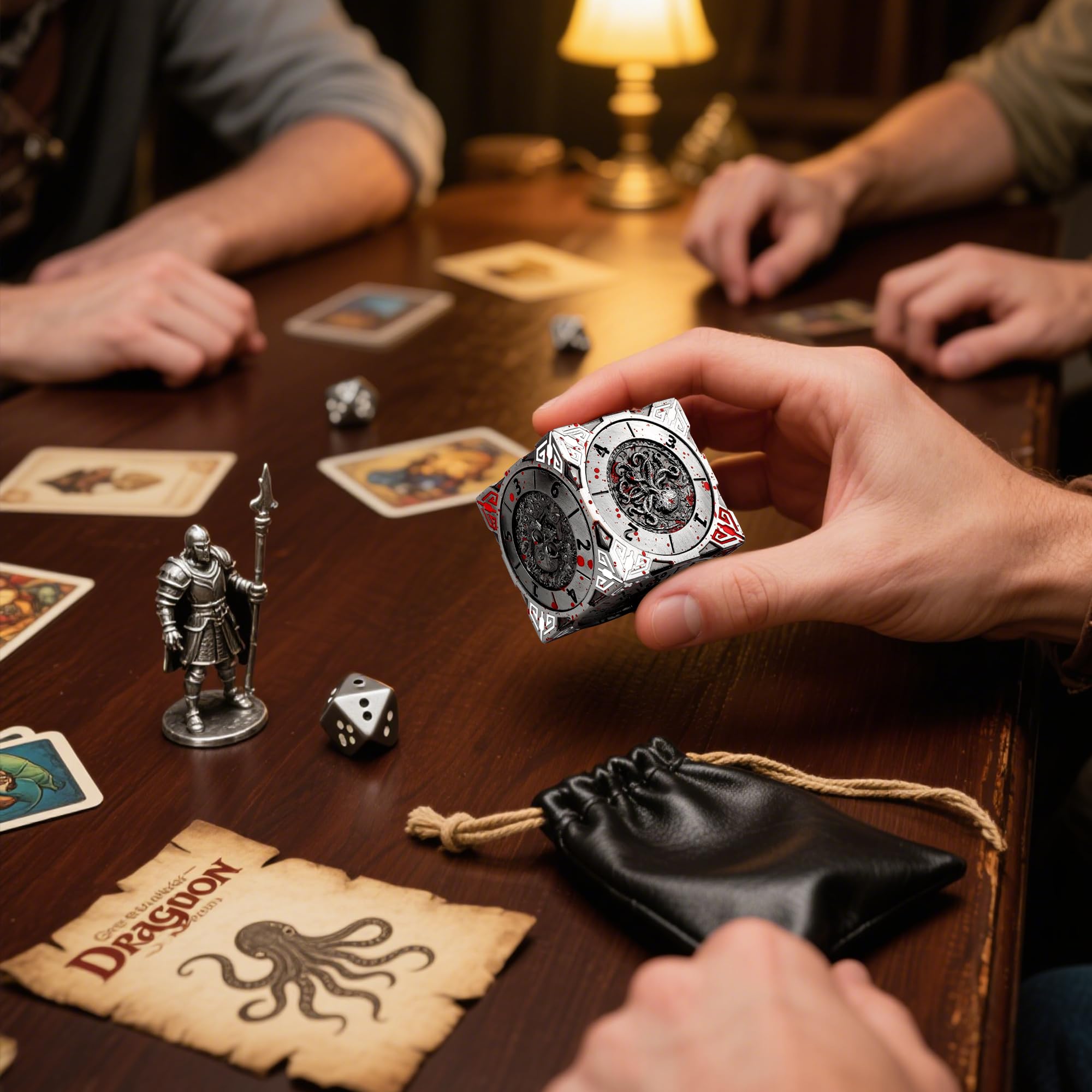 Dés rotatifs DND en métal pour D&D, Donjons et Dragons, dés de roulette pour jeux de table RPG MTG (argenté)