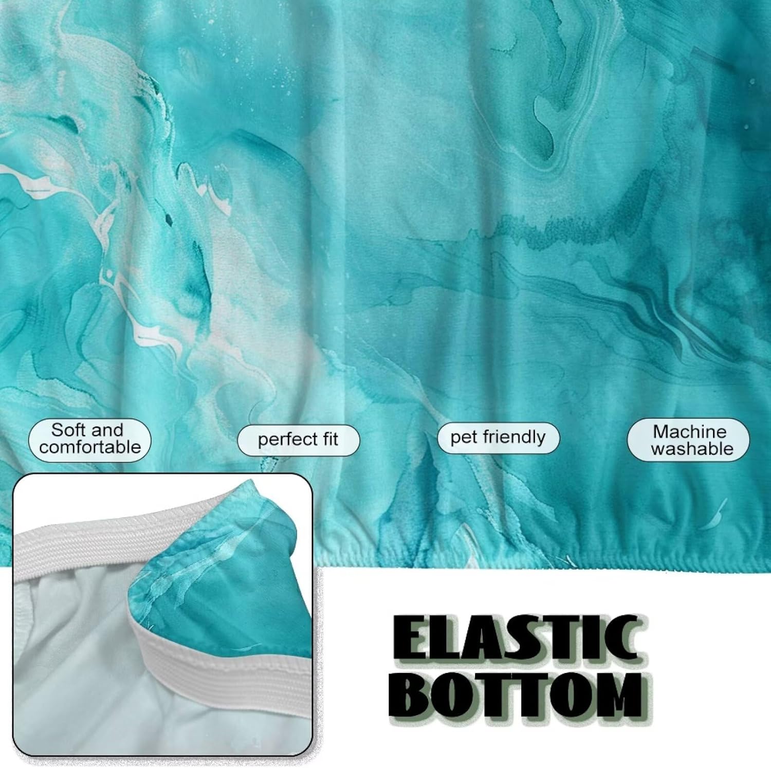 Xoenoiee Armless Sofa Slipcover Stretch Futon Cover Queen Sofa Bed Covers Washable Elastic Couch Cover Home Furniture Protector, Marble Blue