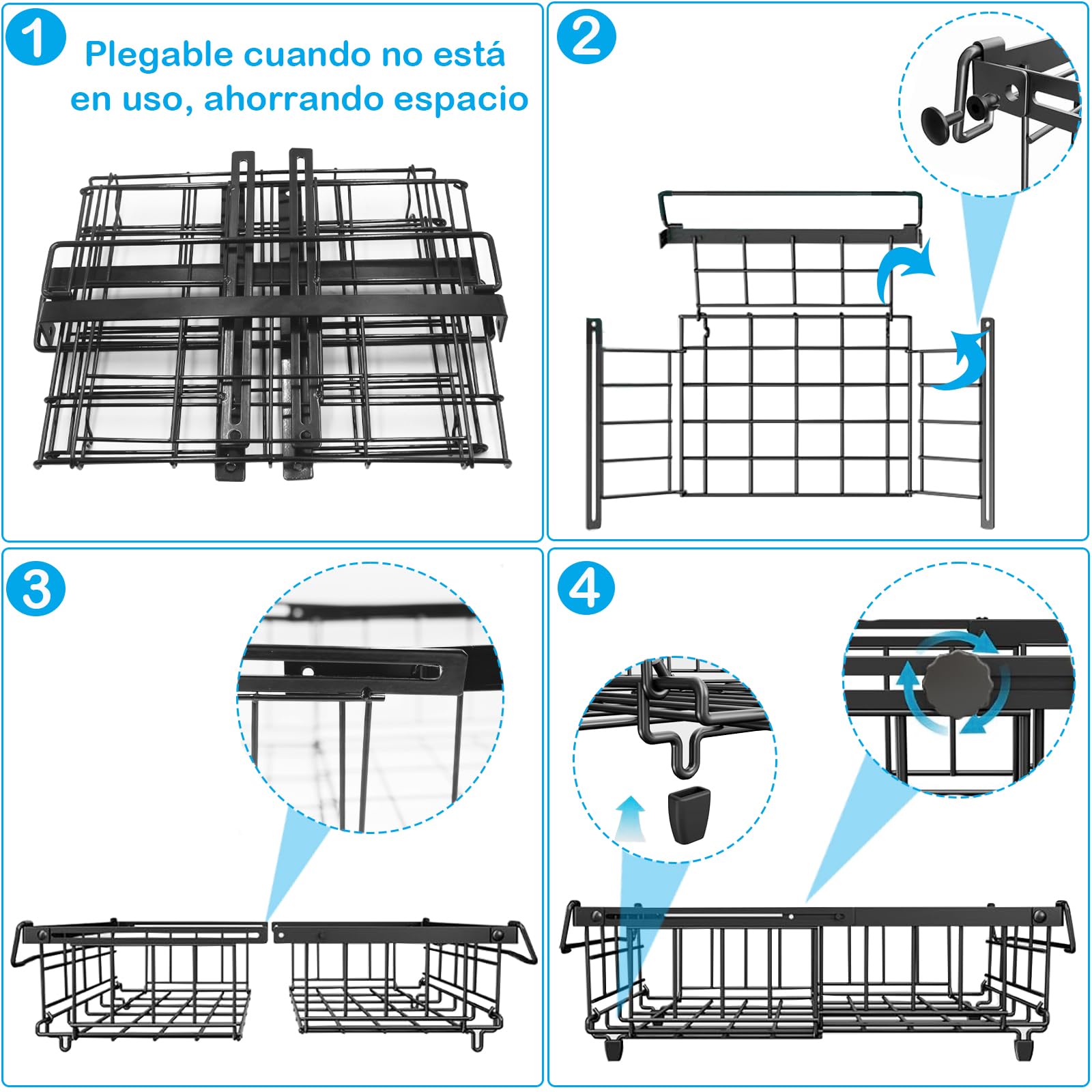 2 Piezas Organizador de Congelador, Metal Organizador Arcon Congelador Apilable Extensible para 140-570L Congeladores, Cesta Cajon con Asas Plegables y Fondo Antideslizante