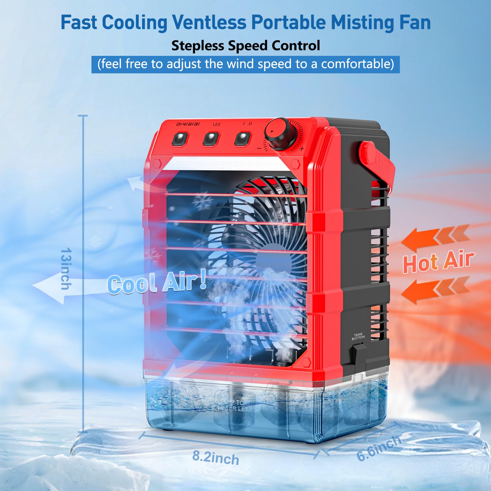 Ventilatore nebulizzatore portatile compatibile per batteria milwaukee da 18 V (senza batteria) o alimentato tramite USB, ventola di raffreddamento per camera da letto con 7 luci, timer 8H, serbatoio
