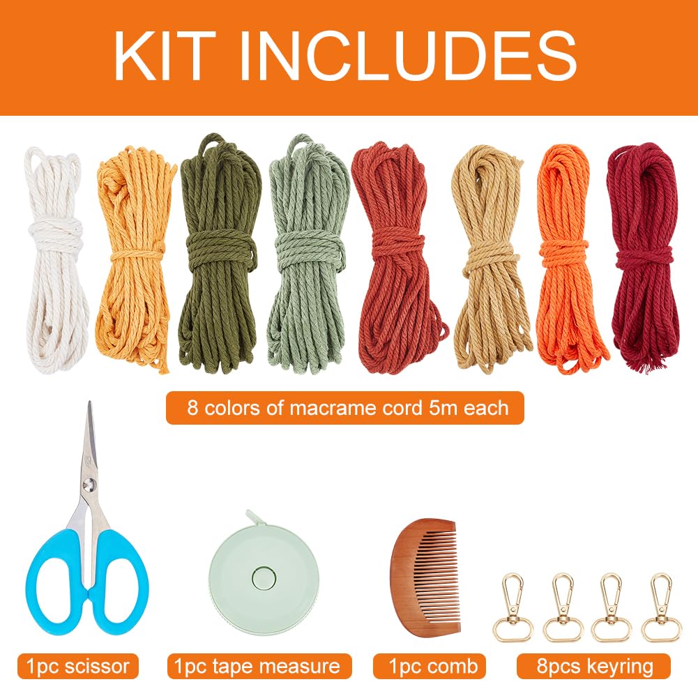 WEBEEDY 8 Sets Macrame Keychain Kit DIY Macrame Autumn Colors Keychain for Boho Bag Charm Macrame Kit for Adults Beginners