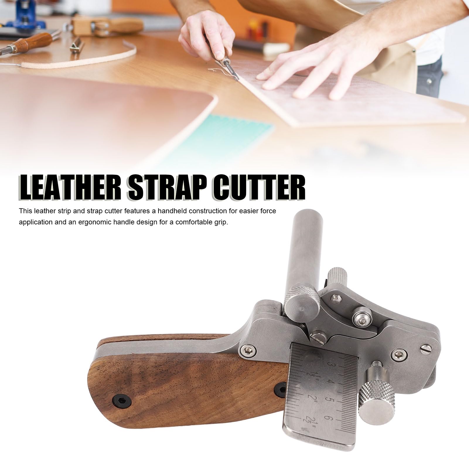 Herramienta Cortadora de Tiras de Cuero de Mano, Herramienta Artesanal de Acero Inoxidable 304 con Hoja de 18 Mm, Herramienta Cortadora de Cinturón de Cuero Manual Ajustable a