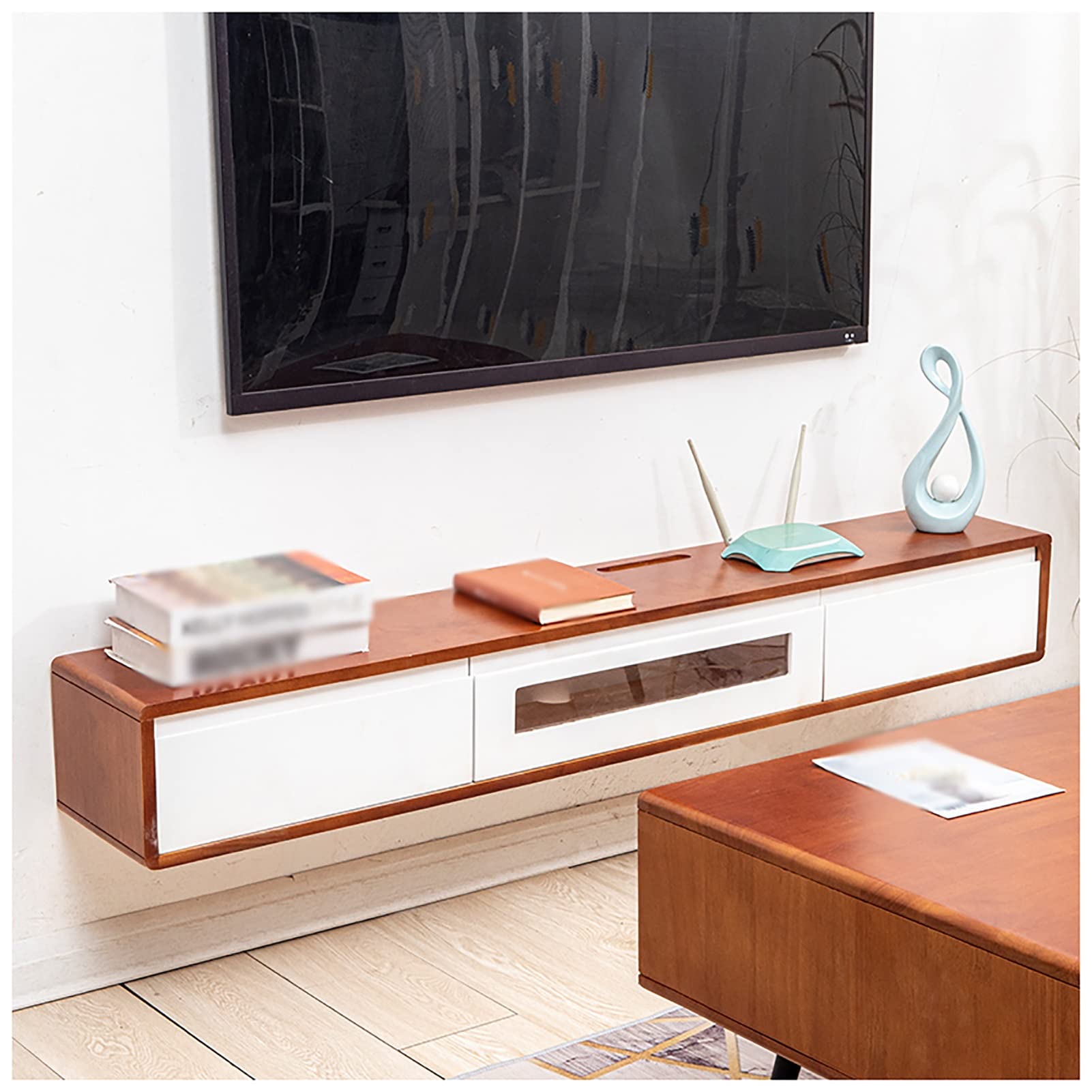 Mensola TV Galleggiante, Console Multimediale Supporto TV Galleggiante Montato a Parete, Mobile TV Mensola Galleggiante a Muro, per Soggiorno Camera da Letto Sala Multimediale Sala Giochi (C