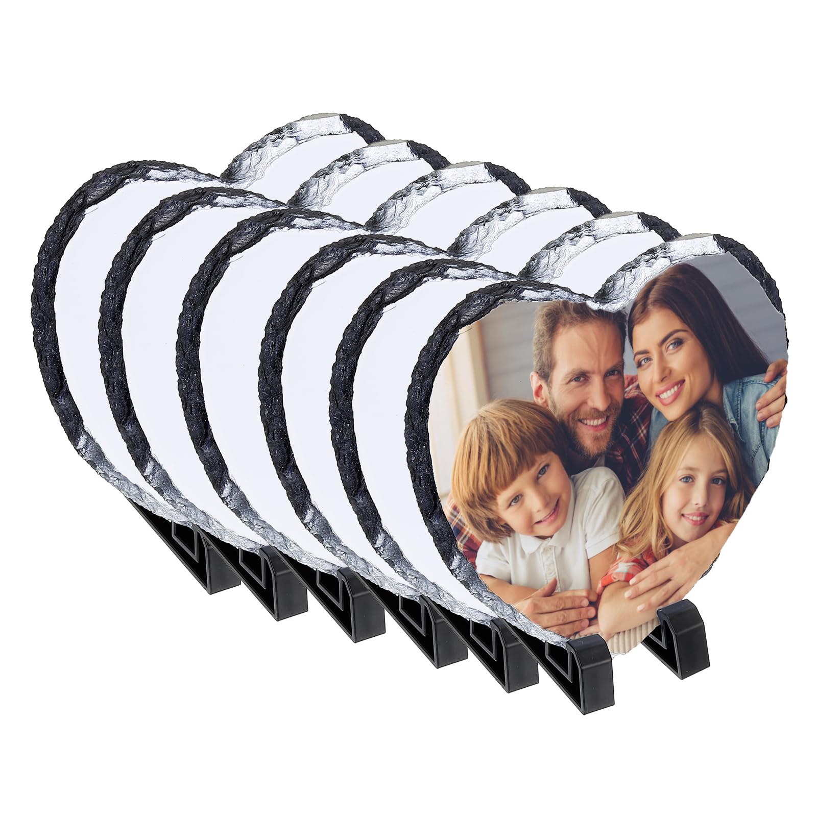 PATIKIL 5.9 x 5.9 Inch Slate Photo Frames, 6 Set Sublimation Photo Blanks, Heat Thermal Transfer Stone Slate Frames with Display Stand for DIY Souvenir Rectangle