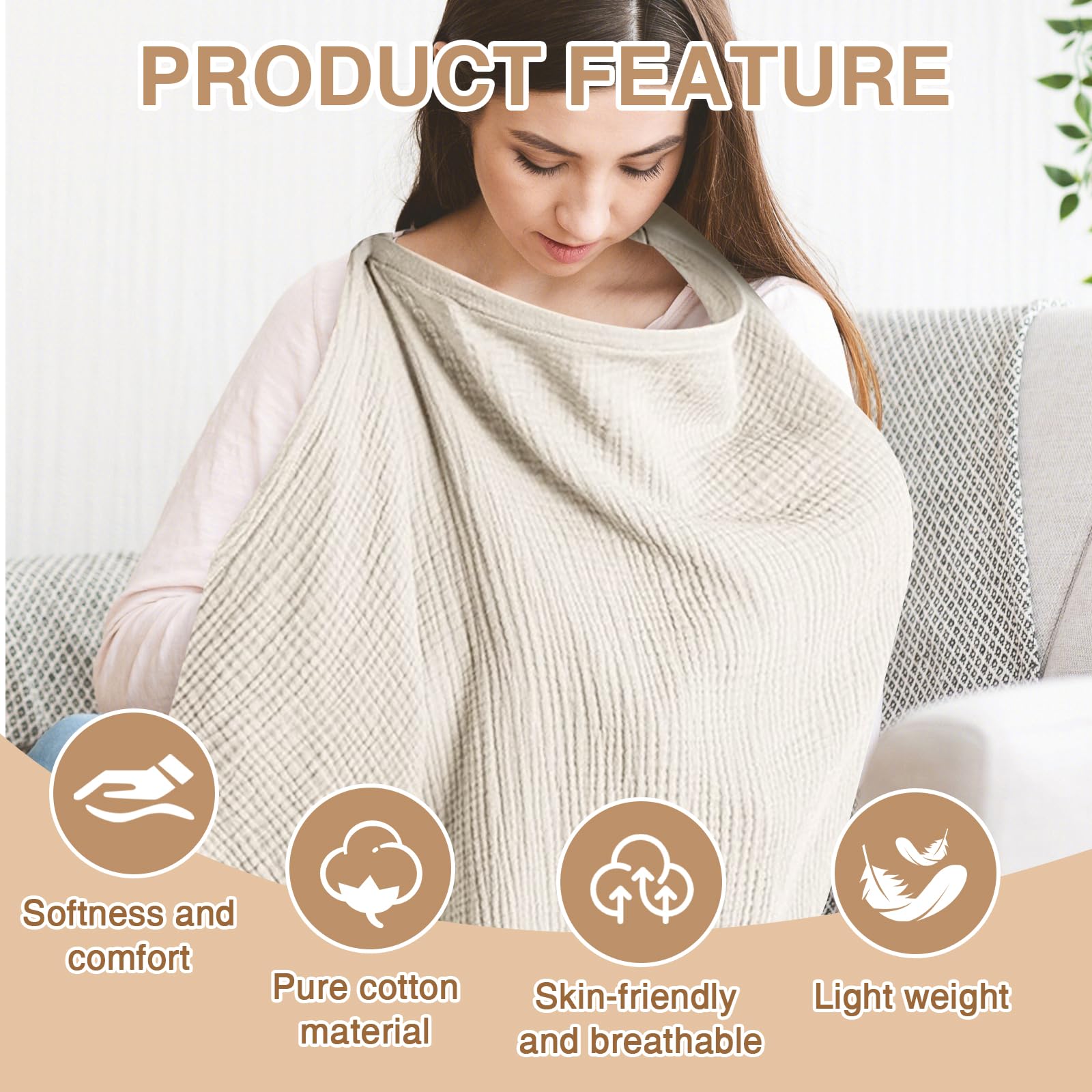 atnayo 3 Pcs Adjustable Strap Breast Feeding Cover for Mum Nursing Soft Breathable Cotton Breastfeeding Cover up (3 Colors) - Image 4