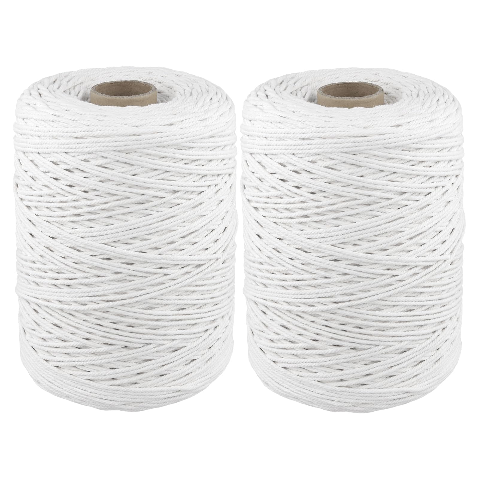 ZEONHAK 2 Rolls 3mm x 500m Cotton Twine, Macrame Cord, White Cotton String for Handmade Knitting, Home Decor, Gift Wrapping