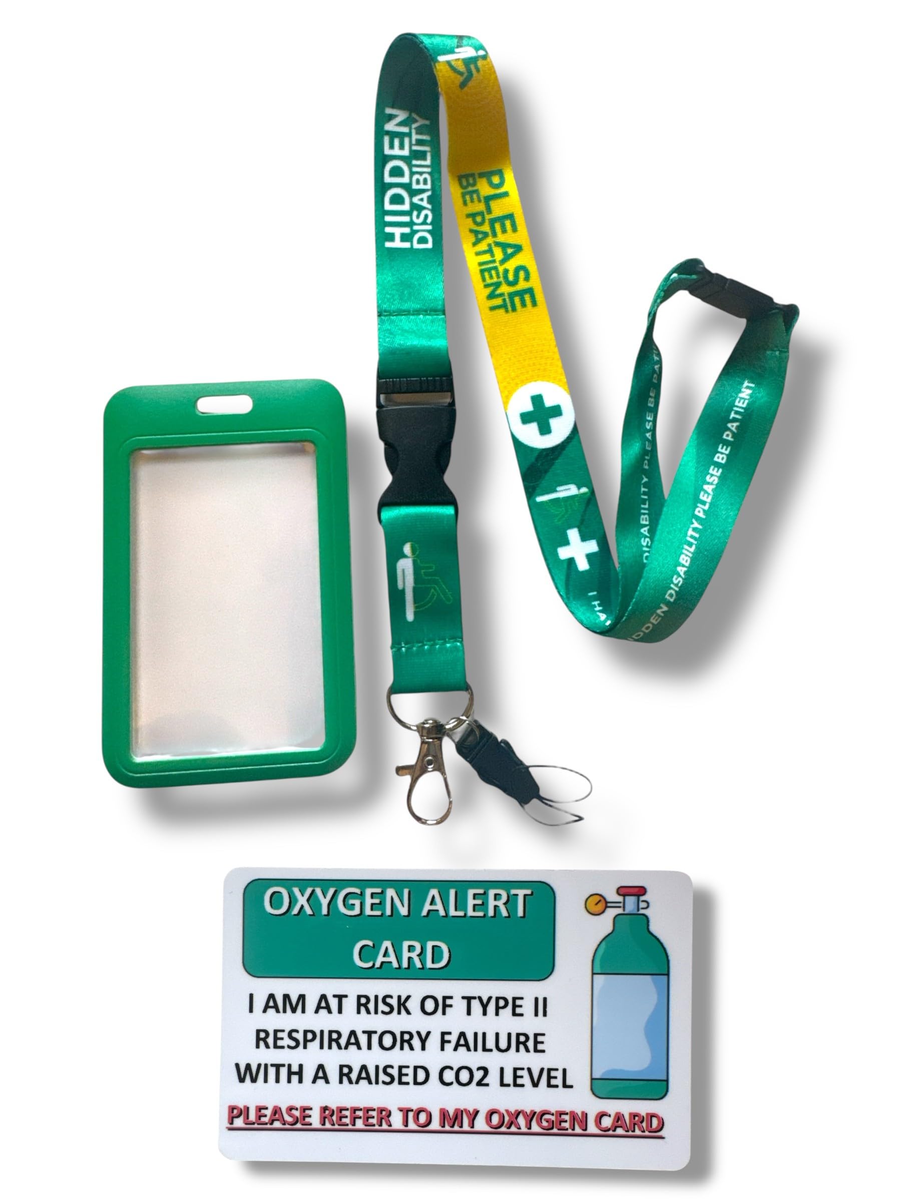 Hidden Disability Lanyard with Enclosed Hidden Disability Card Holder & Disability Awareness Card (Oxygen Alert, Respitory, Green) โ image 1