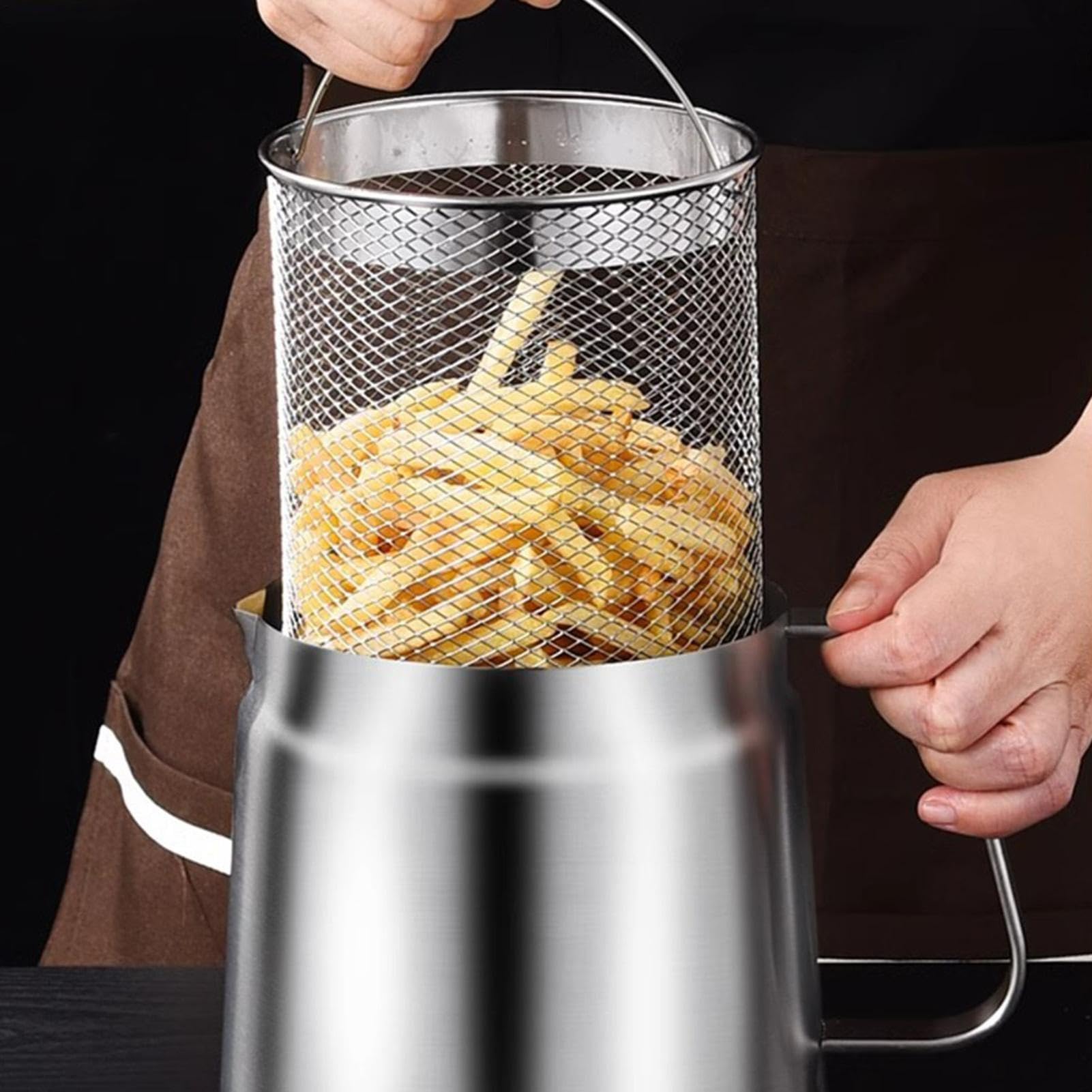 Frittiertopf Edelstahl Ölfilterbehälter mit Sieb zum Filtern von Frittieröl