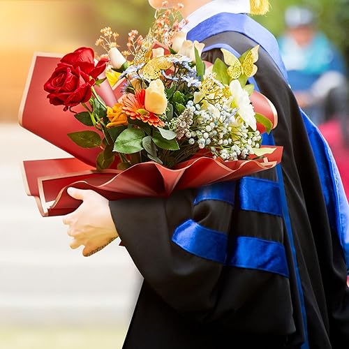 Miniatura 5 de Juego de 202 piezas de papel de regalo de flores con borde dorado, papel de regalo floral impermeable, perla, cristal, mini corona, alfileres de