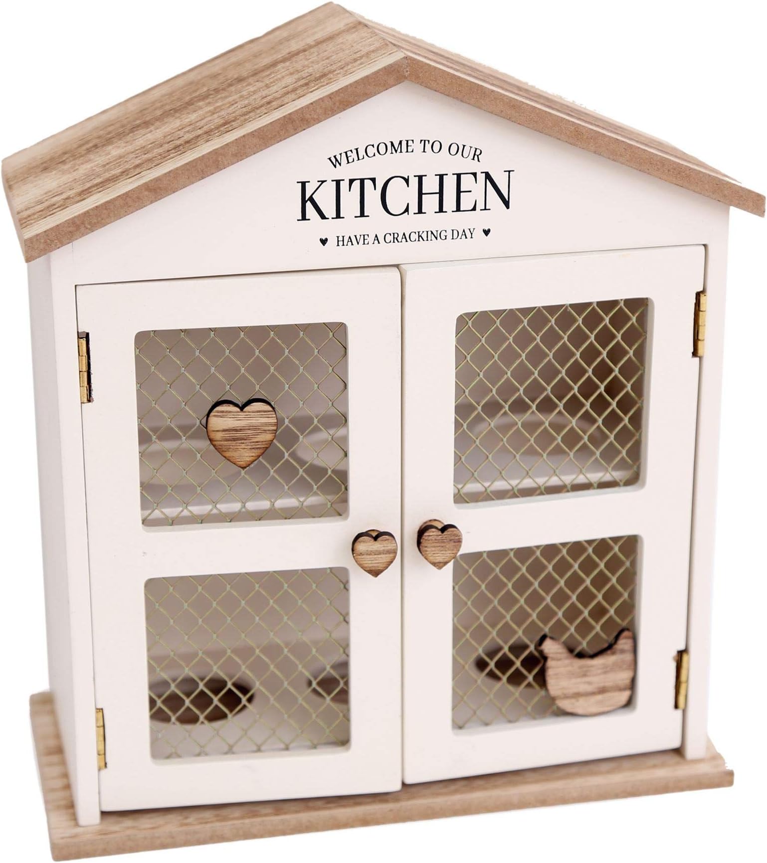 Carousel Home and Gifts Shabby Chic Cream Wooden House Egg Rack Holder ~ Love Heart Kitchen Storage