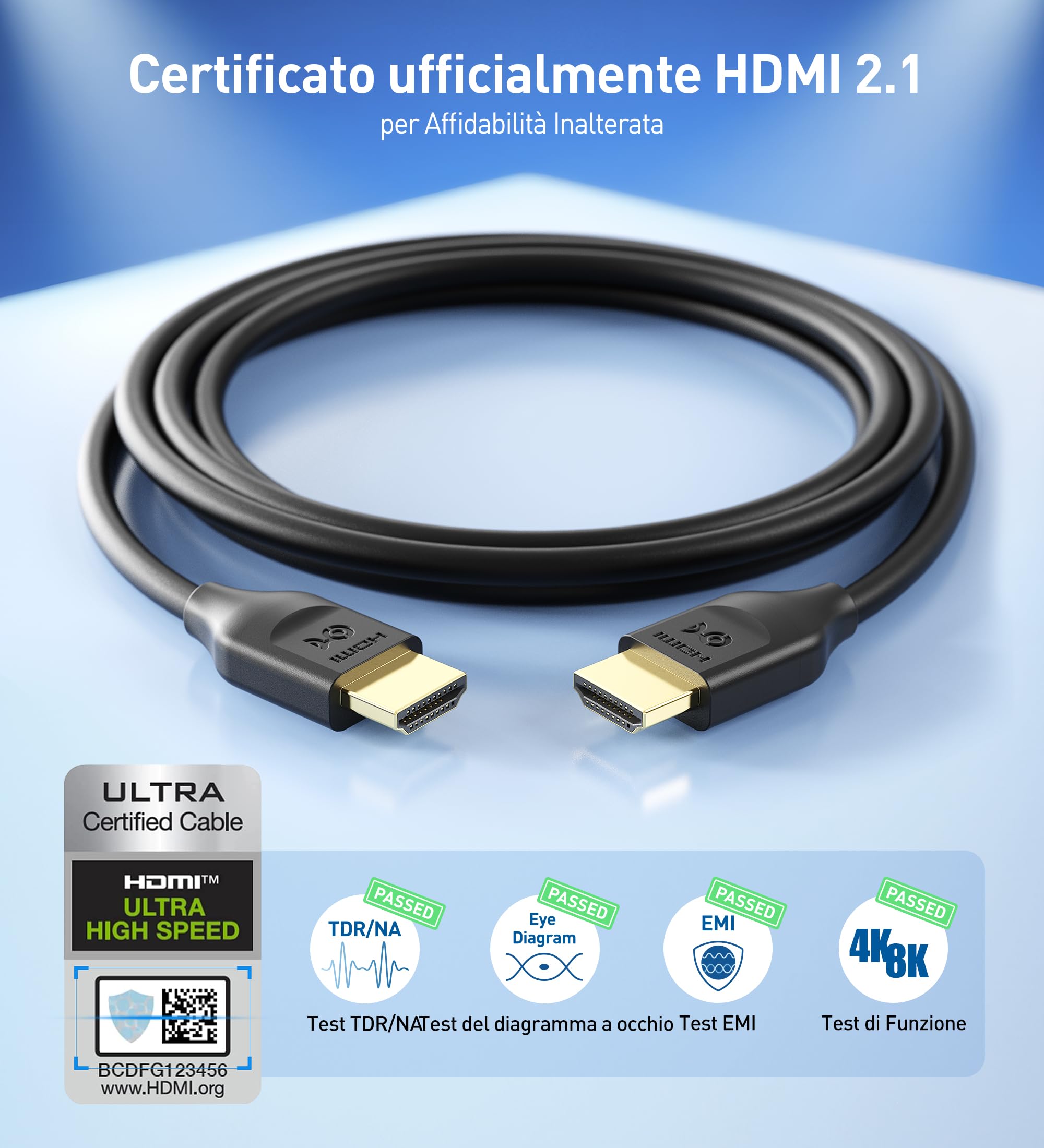 Cable Matters [Certificato HDMI ad altissima velocità] Cavo HDMI lungo 8K, 7,6 m | 8K@60Hz, 4K @240Hz, 48Gbps, 7.6m, HDR, compatibile con PS5, Xbox Series X/S, RTX/RX GPU, Apple TV