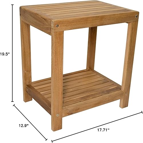 Miniatura 2 de NORDIC STYLE TEAK Banco de ducha y spa de madera con estante de 18 pulgadas, uso en interiores y exteriores (acabado natural)