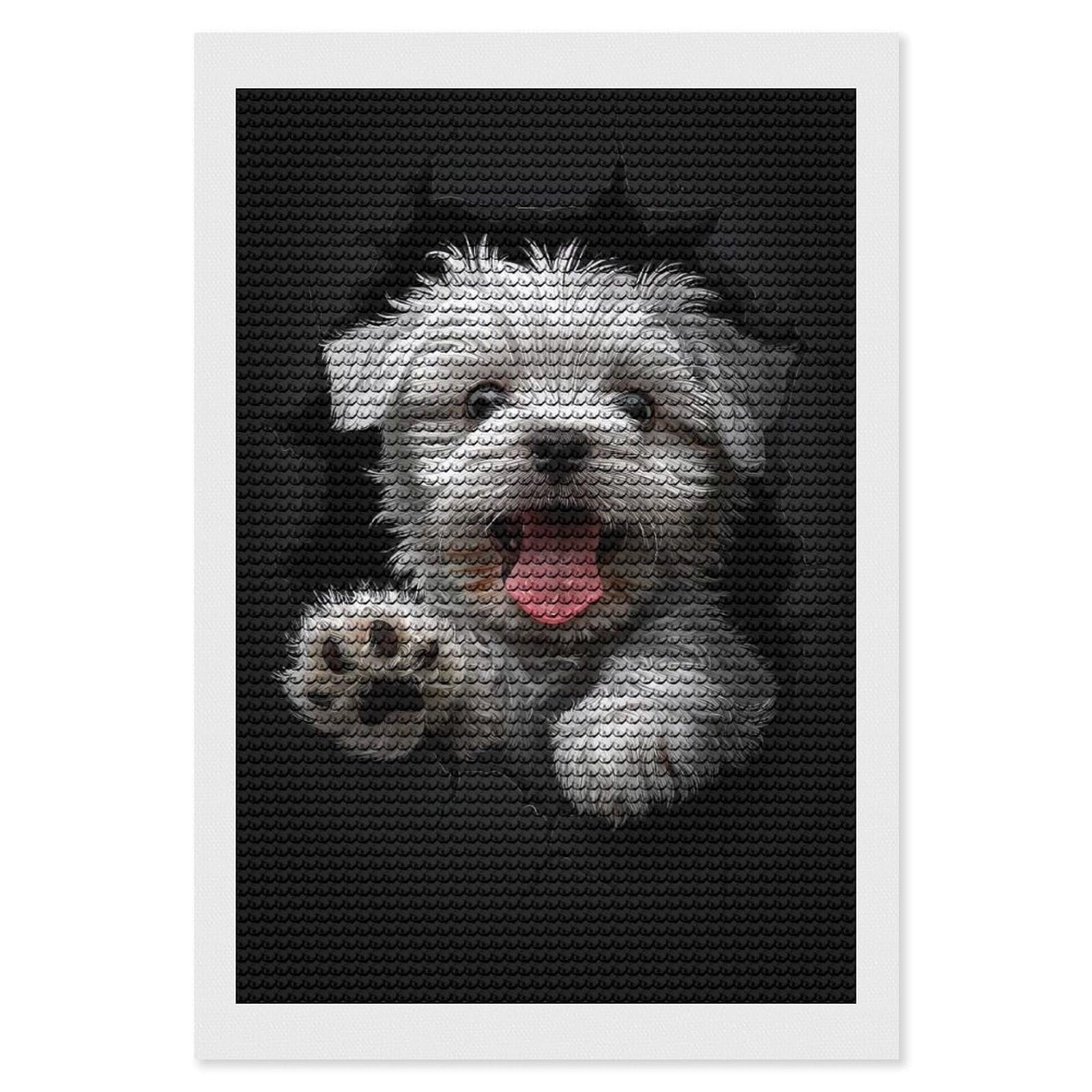 Junmoney Maltese(2) DIY Diamond Art Canvas Kit 8"x12", for Adults, Decorate Your Room, Gift Idea, Modern Decor, Finish and Display
