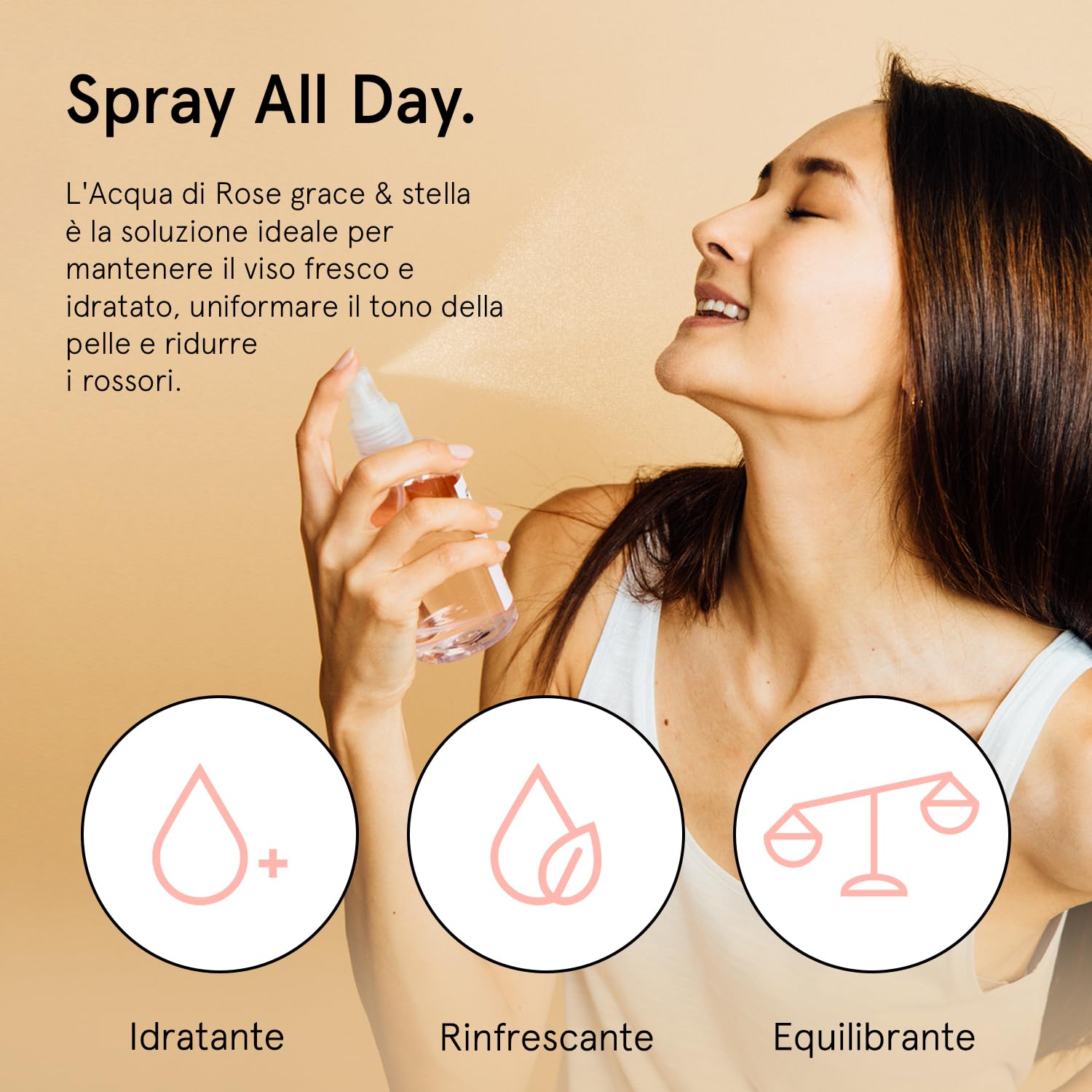 Acqua di Rose Tonico Viso in Spray (240 ml) – Acqua Distillata alle con Acido Ialuronico, Tonico Rinfrescante Ideale per Tutti i Tipi di Pelle – Riduce i Rossori ed Eccesso di Sebo