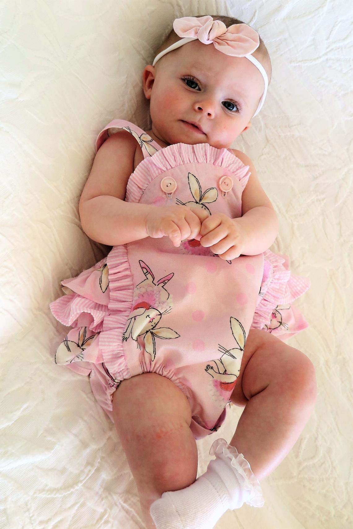 WALLARENEAR Newborn Infant Baby Girl Easter Outfits Bunny Romper Bowknot One Piece Bodysuit Jumpsuit My 1st Easter Outfit (Pink-2, 6-12 Months)