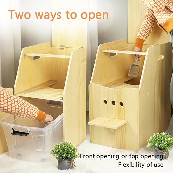 Cat Litter Box Enclosure,Enclosed Litter Boxes,Top Entry Cat Enclosure Furniture,Tall Enclosed Pet Cabinet, Wooden Washroom with Filter and Stairs for Indoor Cats,Dog Free (Natural)