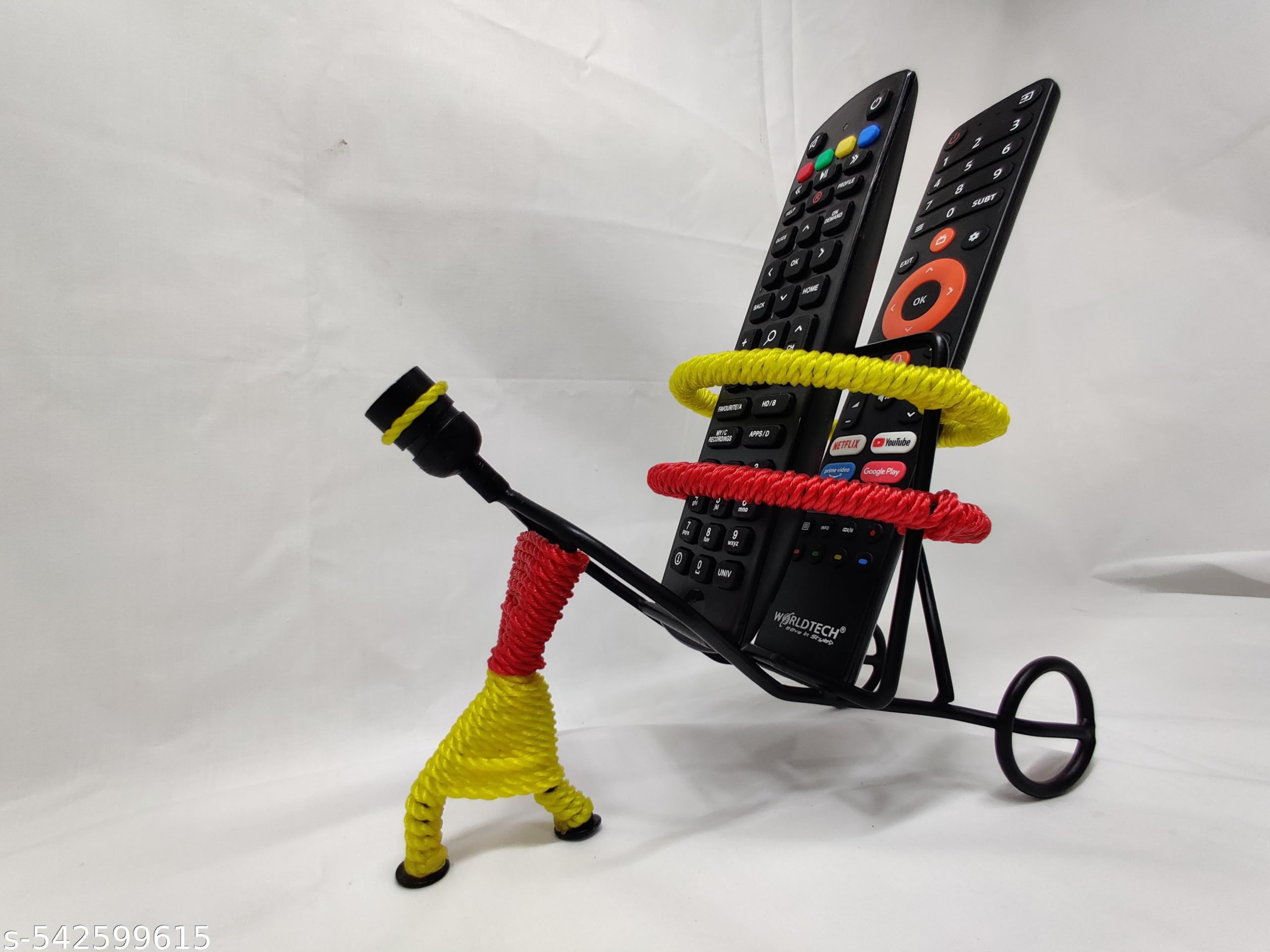Wire Art Human Figure TV Remote Control Holder Stand | Handmade Wire Figurine, Quirky Home Decor, Colourful Design, Multi-Remote Organiser, Funky Table Stand-image-32