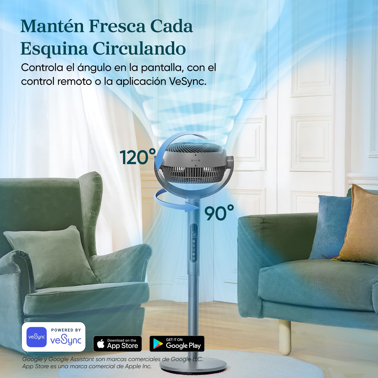 Levoit Ventilador de Pie, Inteligente, 12 Velocidades, 20dB, LPF-R432S