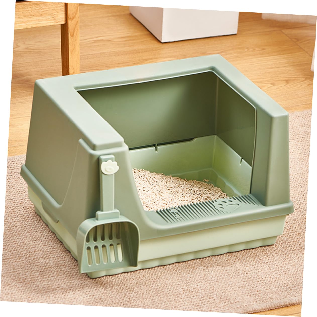 Sosoport Halbgeschlossene Katzentoilette für Kätzchen aus Pp Kunststoff mit Praktischem Spritzschutz und Einfachem und Ausstieg für Zuhause und Tiergeschäfte