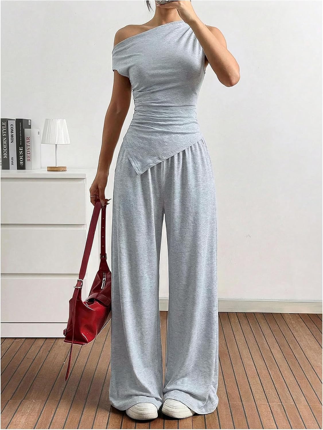 SOLY HUX Women's 2 Piece Outfits Lounge Sets Off The Shoulder Tops Wide Leg Pants Summer Casual Matching Set