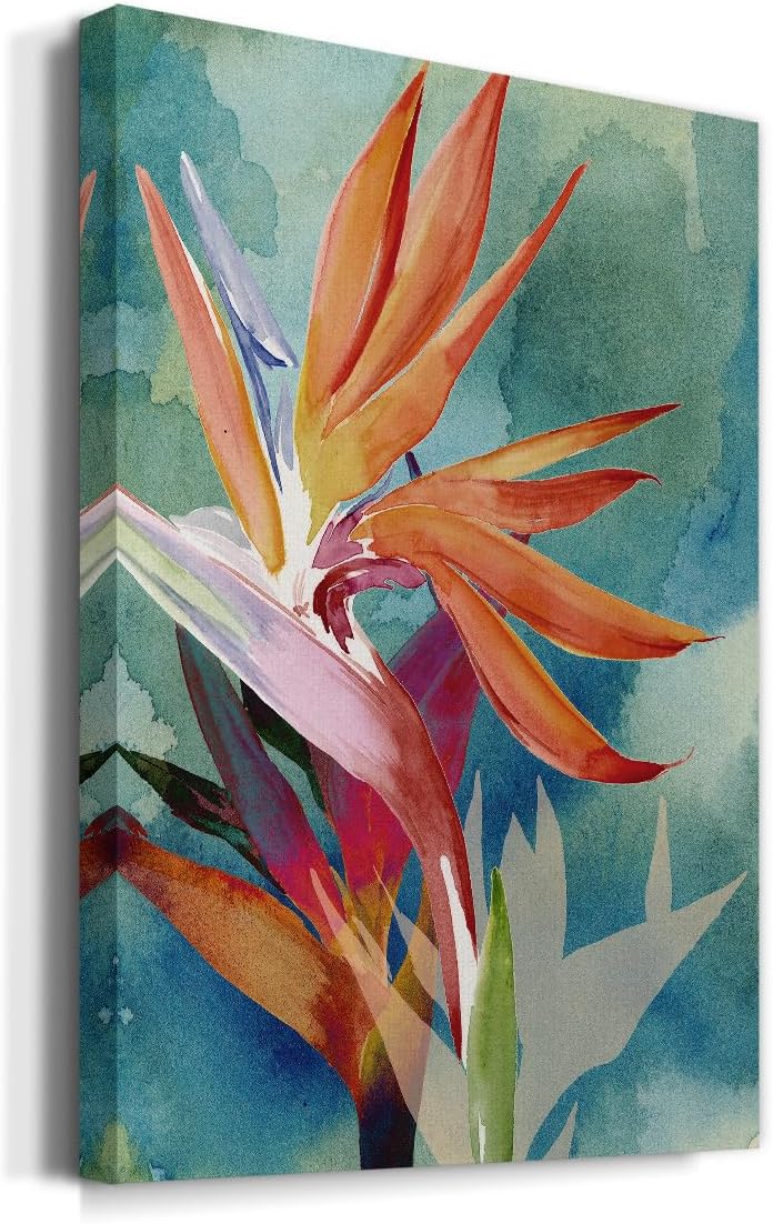 Renditions Gallery Canvas Nature Decor Home Paintings & Prints Vivid color Birds of Paradise Flowers Abstract Wall Artwork for Living Room Office Kitchen - 12"X18" LT527
